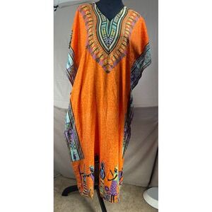 Ana & Rose Orange Dashiki Print Kaftan Maxi Dress One Size Fits‎ Most tribal